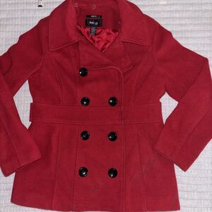 STYLE & CO Woman’s Red Peacoat - No Hood Soft Faux Wool Red Coat Small Petite